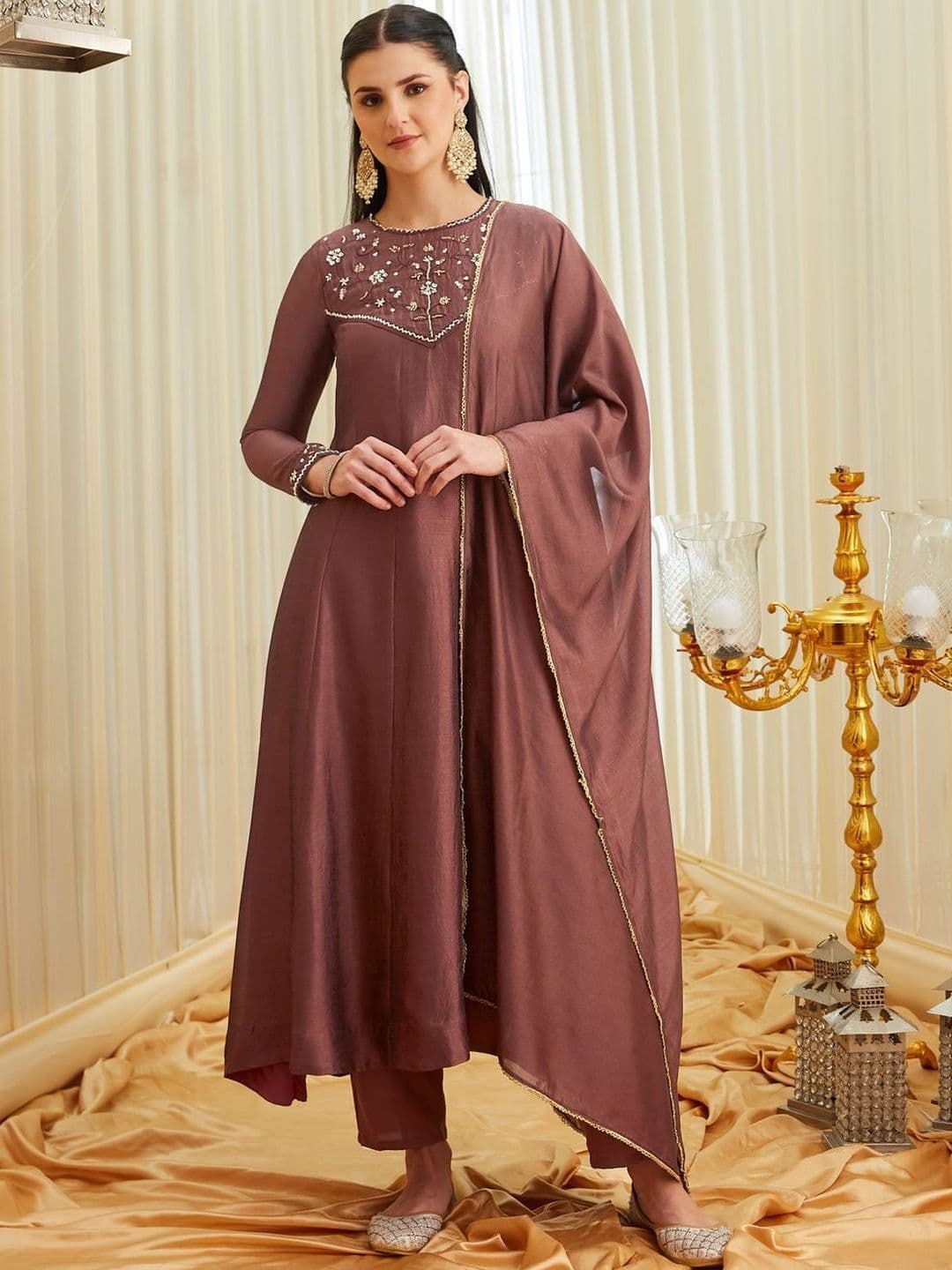 MOKOSH Women Embroidered Anarkali Kurta And Pant With Dupatta Set thumbnail 2