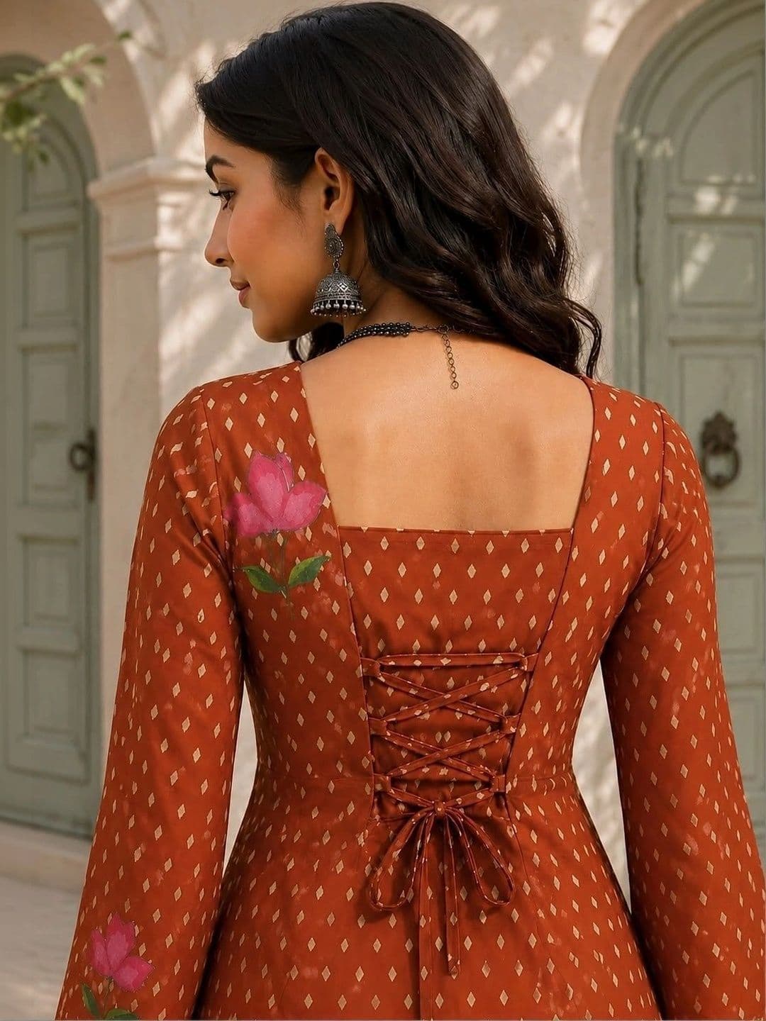 Sangria Women Floral Printed Flared Sleeves Kurta thumbnail 3