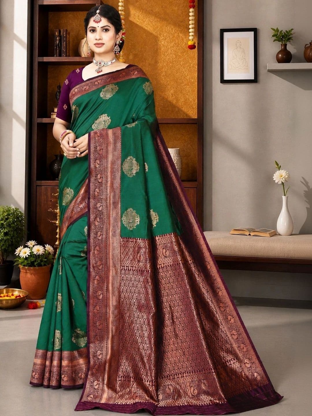 HAYA ETHNIC Woven Design Zari Fusion Banarasi Saree - view 1