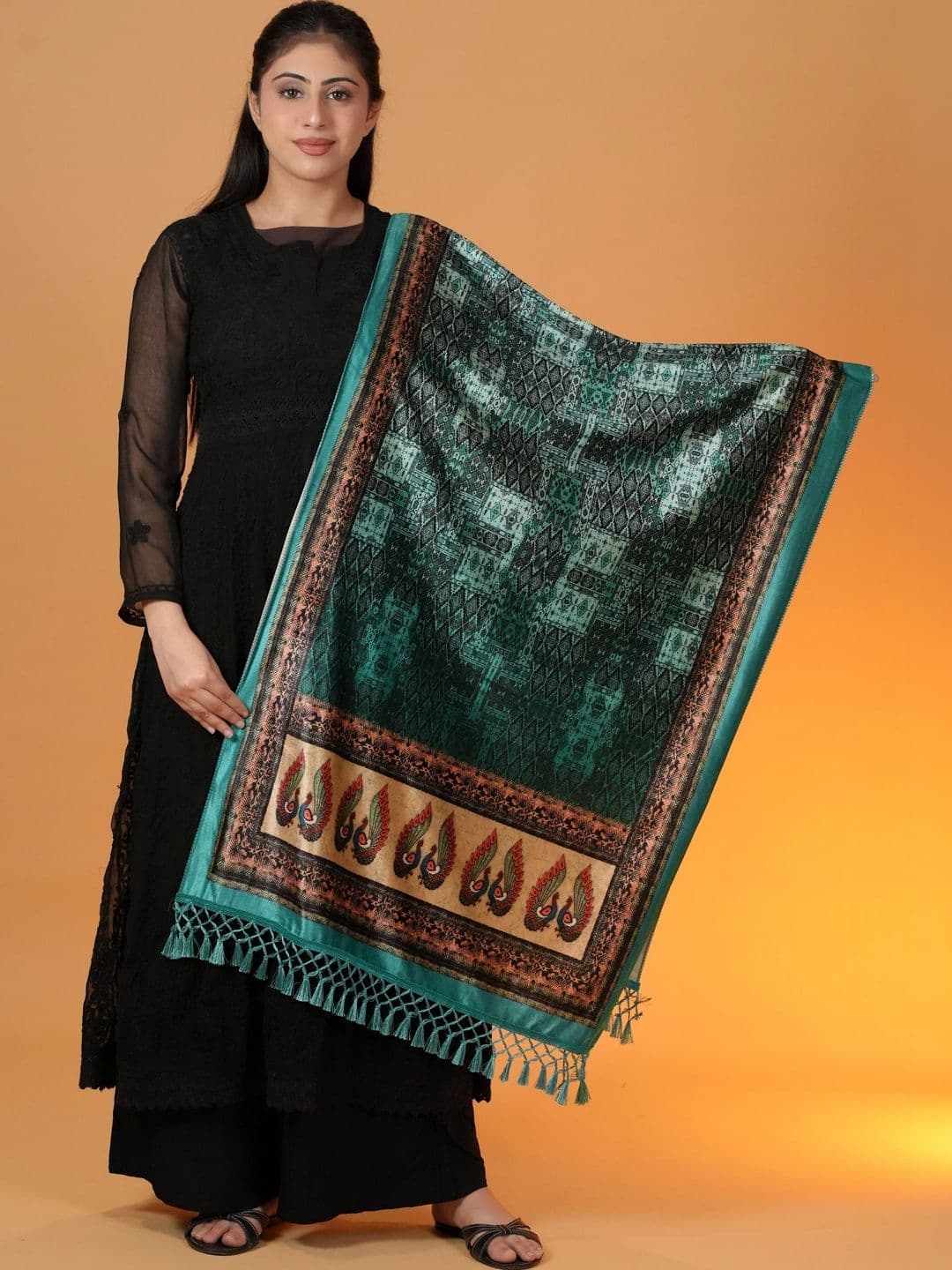 SHIFNEEN Women Ethnic Motifs Printed Velvet Shawl thumbnail 3