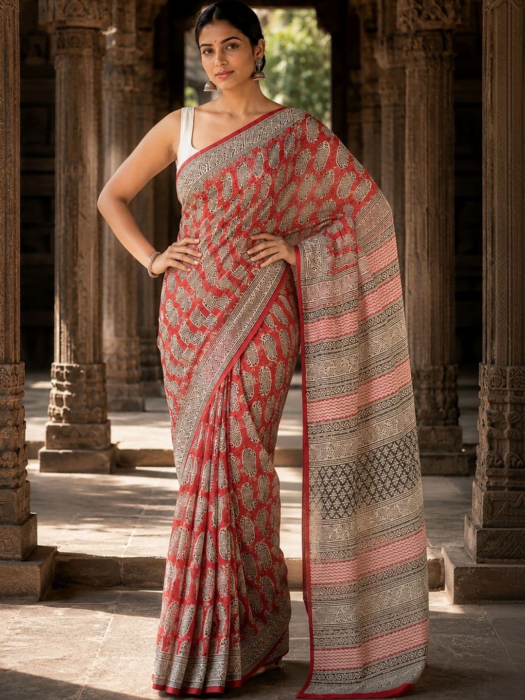 Mitera Linen Blend Designer Block Print Saree thumbnail 3