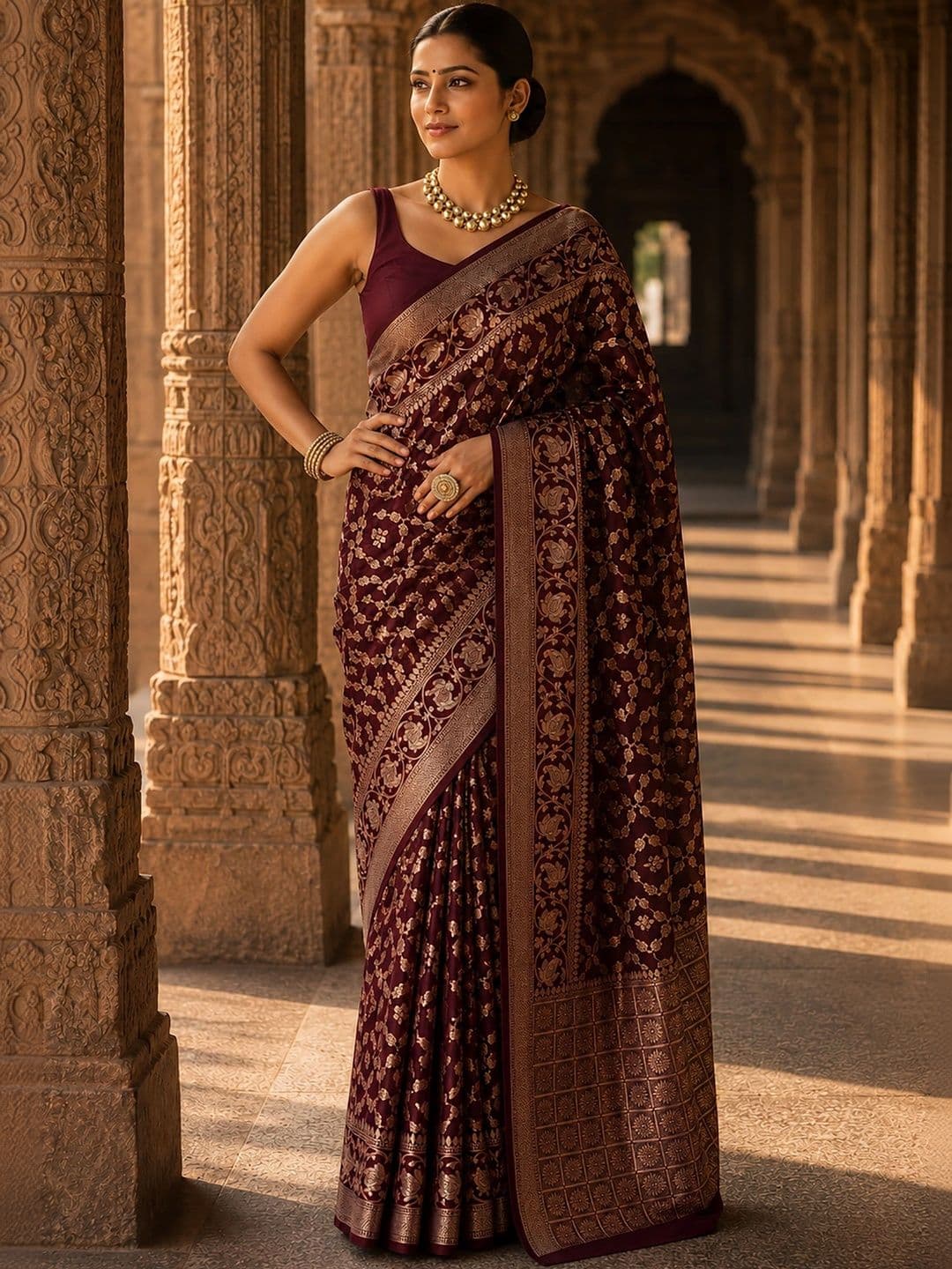 Anjaneya Sarees Woven Design Zari Silk Blend Designer Banarasi Saree thumbnail 5