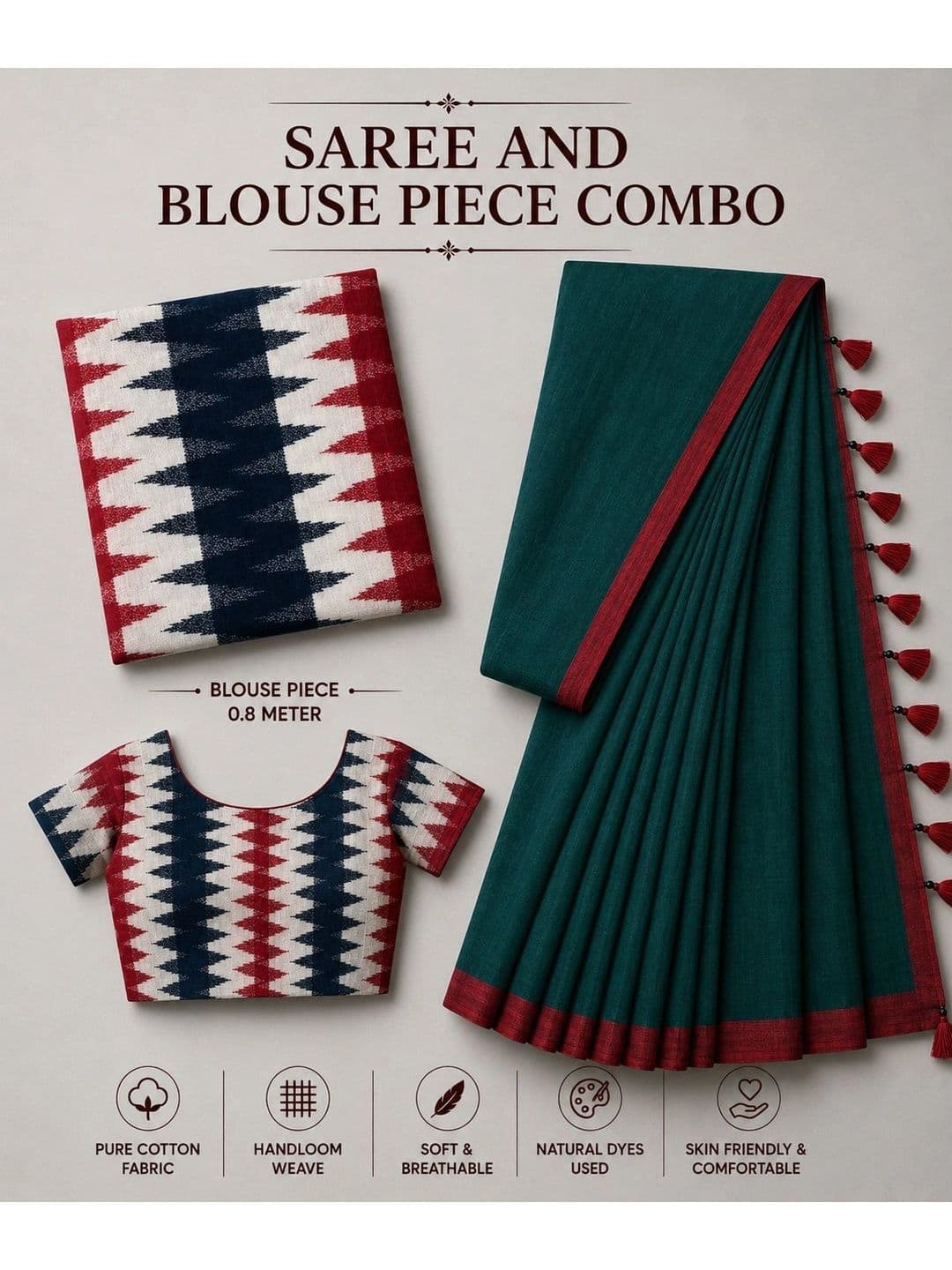 BSC Kalamkari Pure Cotton Fusion Saree thumbnail 4