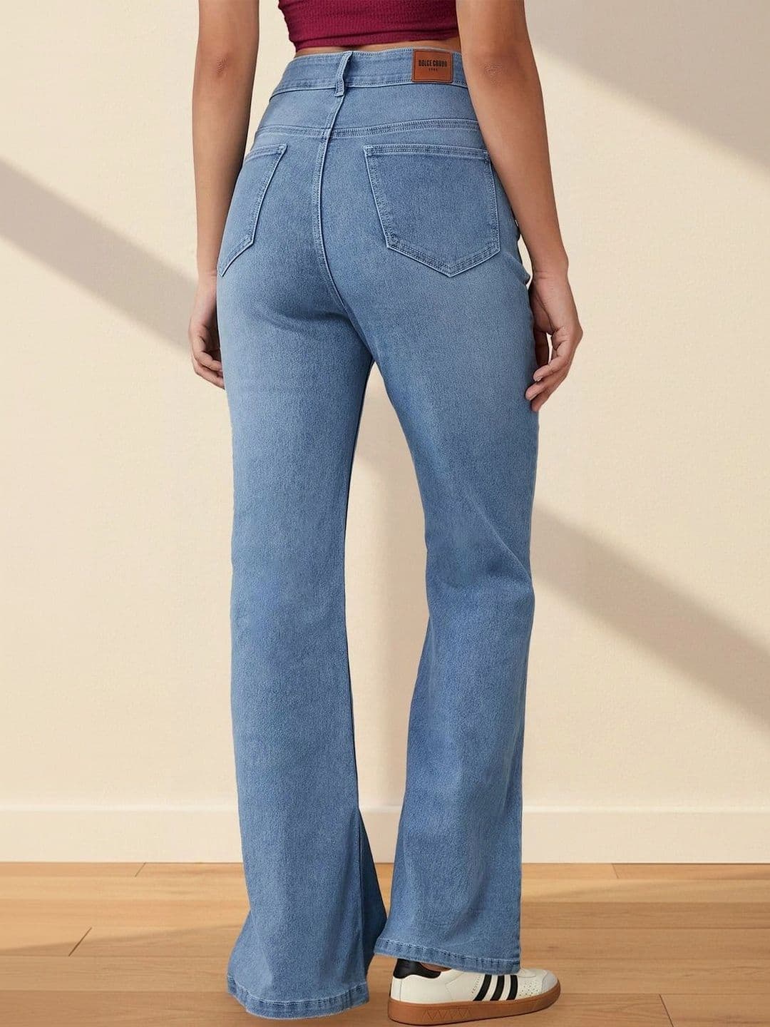 DOLCE CRUDO Women Bootcut High-Rise Light Fade Stretchable Jeans thumbnail 3