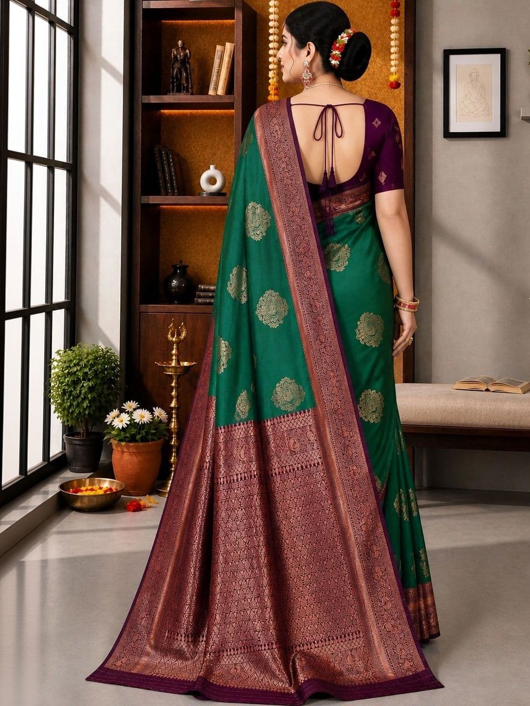 HAYA ETHNIC Woven Design Zari Fusion Banarasi Saree thumbnail 4