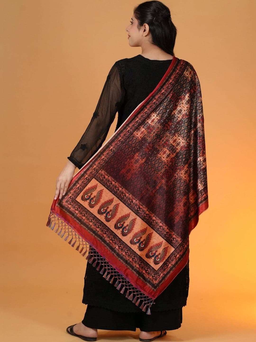 SHIFNEEN Women Ethnic Motifs Printed Velvet Shawl thumbnail 4
