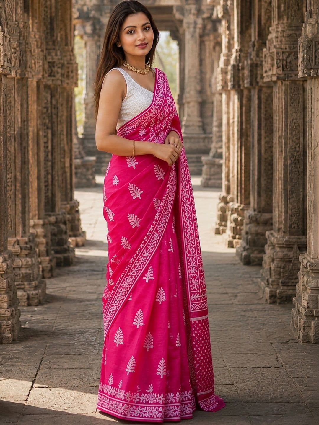 Aldwych Linen Blend Designer Block Print Saree thumbnail 5