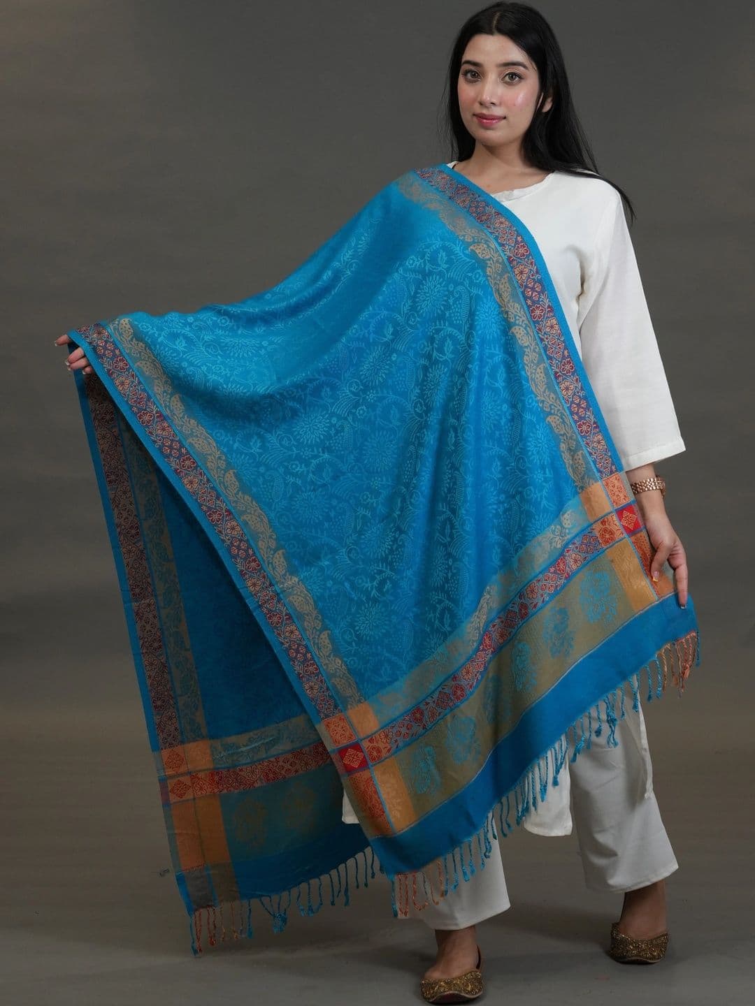 SHIFNEEN Women Ethnic Motifs Woven Design Acrylic Shawl - view 1