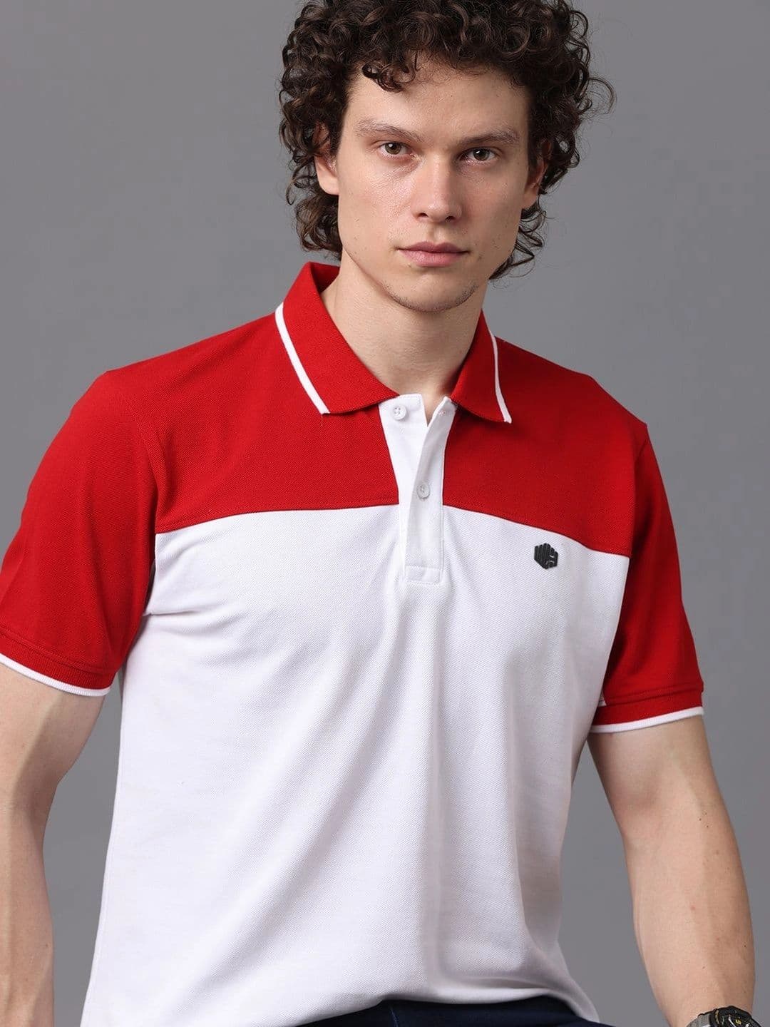 WEARHOUSE Men Colourblocked Polo Collar Slim Fit T-shirt thumbnail 3