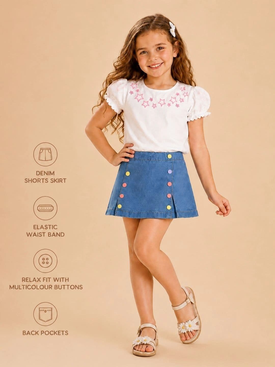 PILOLO Girls Solid Denim Casual Straight Knee Length A-Line Skirt thumbnail 5