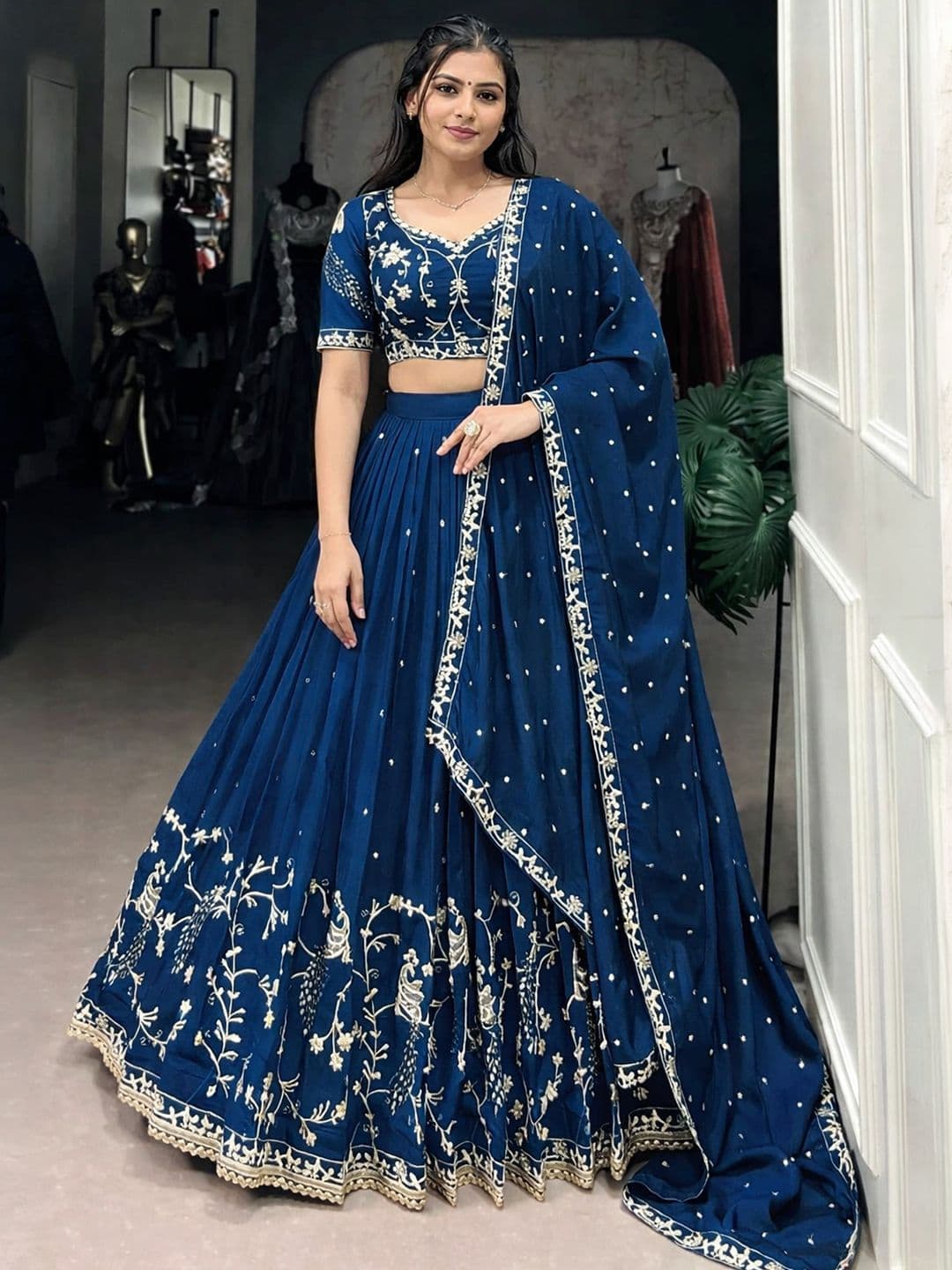 KRYSAL Embroidered Thread Work Semi-Stitched Lehenga & Blouse With Dupatta thumbnail 3