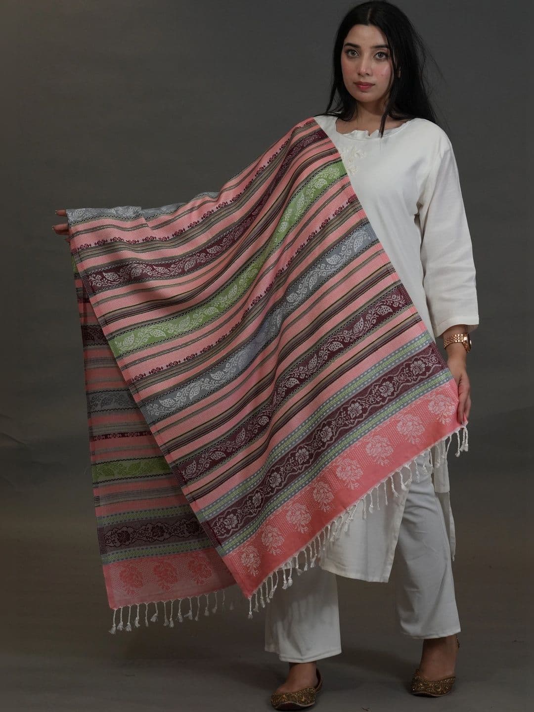SHIFNEEN Women Ethnic Motifs Woven Design Acrylic Shawl - view 1