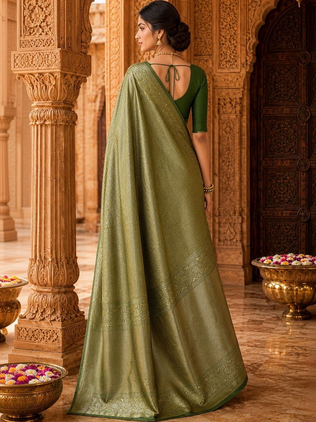Anjaneya Sarees Woven Design Zari Silk Blend Designer Banarasi Saree thumbnail 2