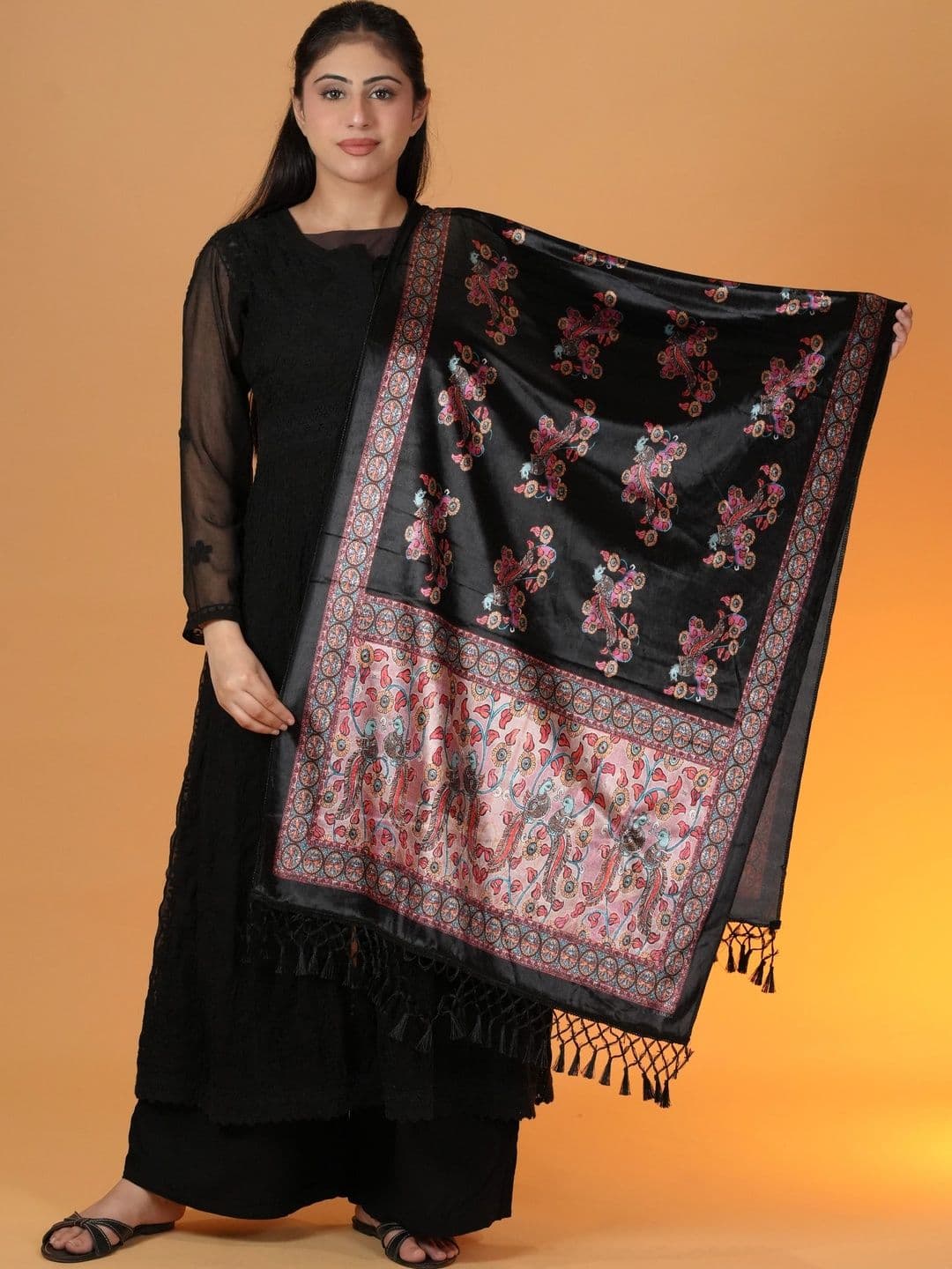 SHIFNEEN Women Ethnic Motifs Printed Velvet Shawl - view 1