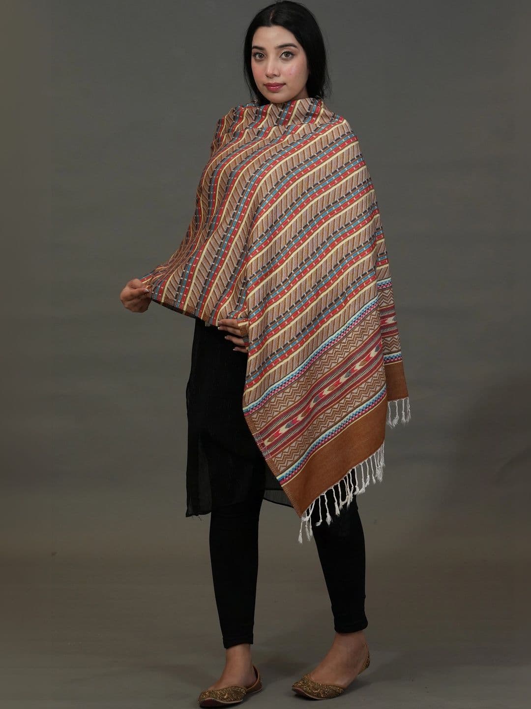 SHIFNEEN Women Geometric Woven Design Acrylic Shawl thumbnail 2
