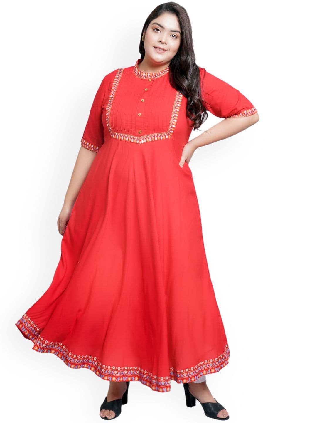 KALINI Thread Work Pintucks Plus Size Anarkali Kurta - view 1