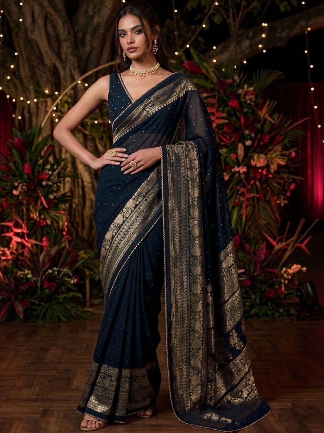 SAARA Woven Design Zari Pure Georgette Saree - view 1
