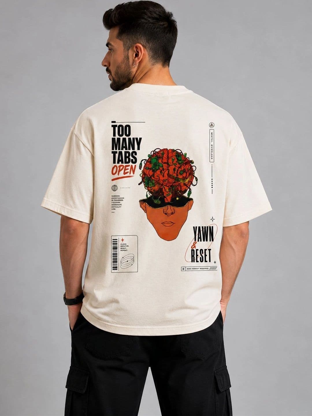 HIMYUG Men Printed Drop-Shoulder Sleeves T-shirt thumbnail 3