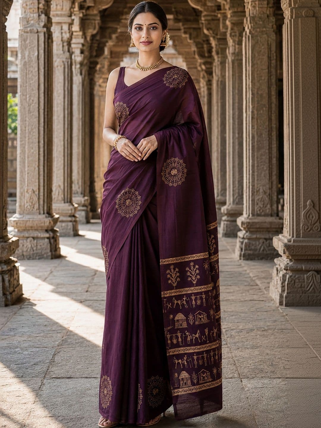 Dhaaga Ghar Warli Silk Blend Designer Banarasi Saree - view 1