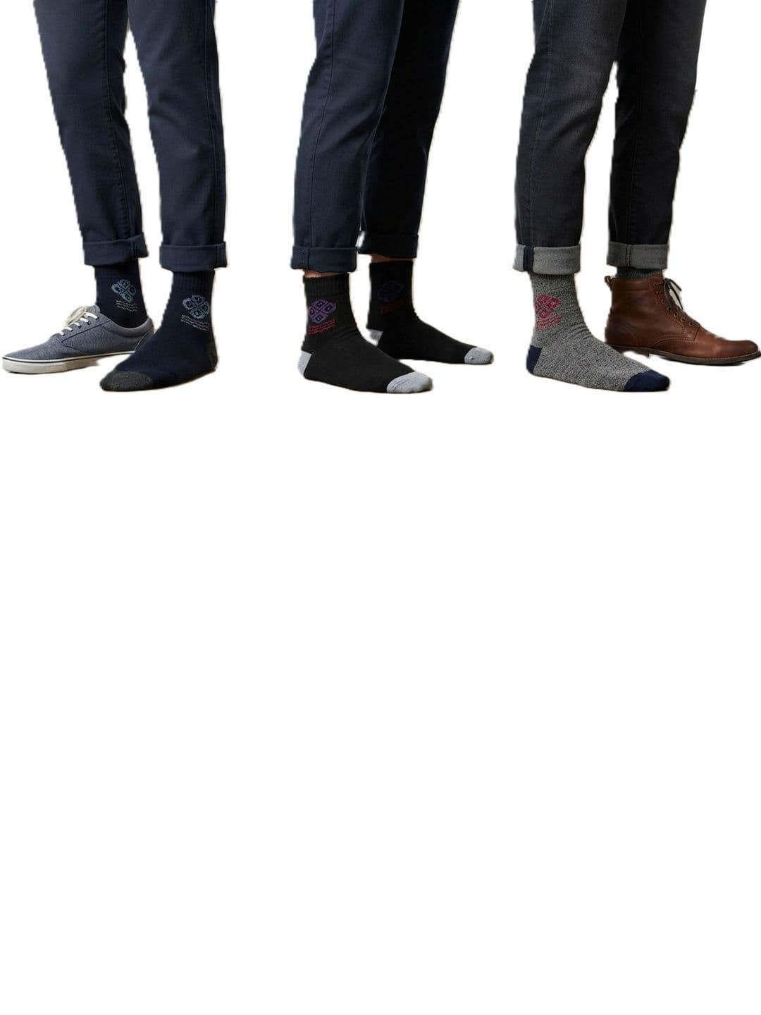 TINY HANDS Men Pack of 3 Cotton Assorted Patterned Ankle Length Socks thumbnail 6