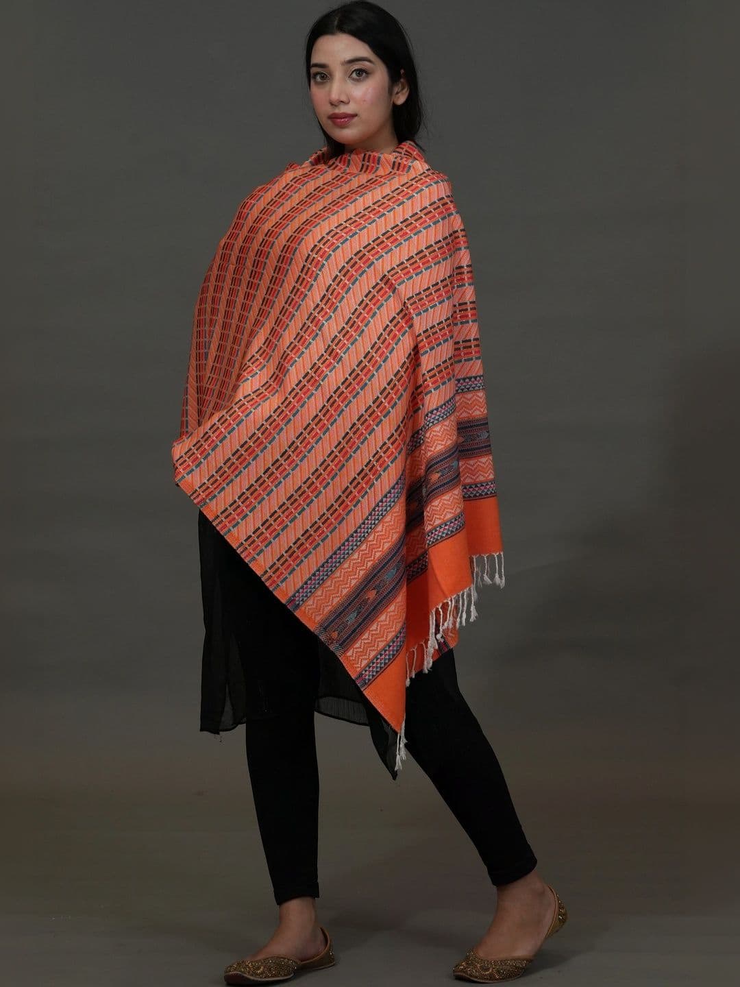 SHIFNEEN Women Geometric Woven Design Acrylic Shawl thumbnail 2