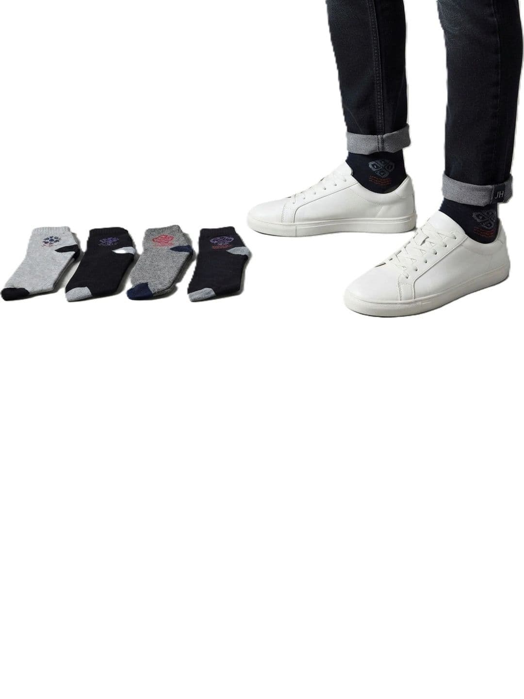 TINY HANDS Men Pack of 3 Cotton Assorted Patterned Ankle Length Socks thumbnail 6