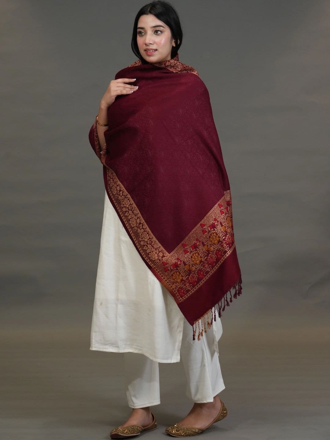 SHIFNEEN Women Ethnic Motifs Woven Design Acrylic Shawl thumbnail 2