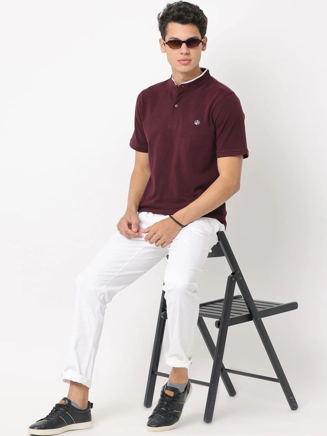 WEARHOUSE Men Brand Logo Mandarin Collar Slim Fit T-shirt thumbnail 5