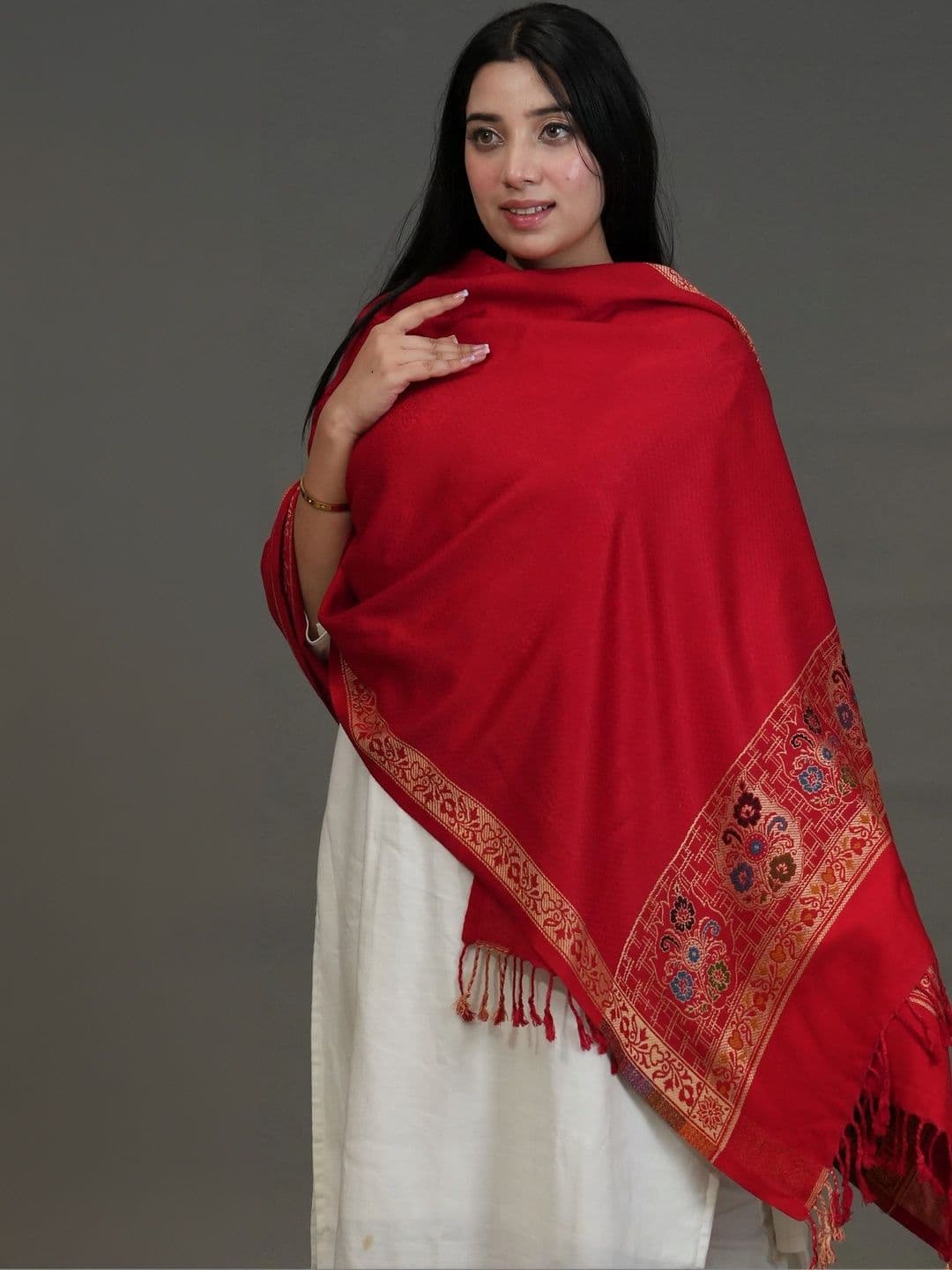 SHIFNEEN Women Ethnic Motifs Woven Design Acrylic Shawl thumbnail 4