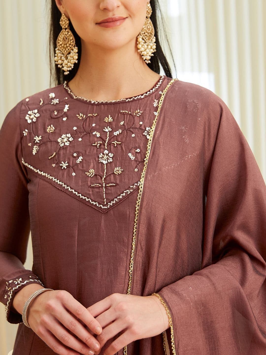 MOKOSH Women Embroidered Anarkali Kurta And Pant With Dupatta Set thumbnail 4