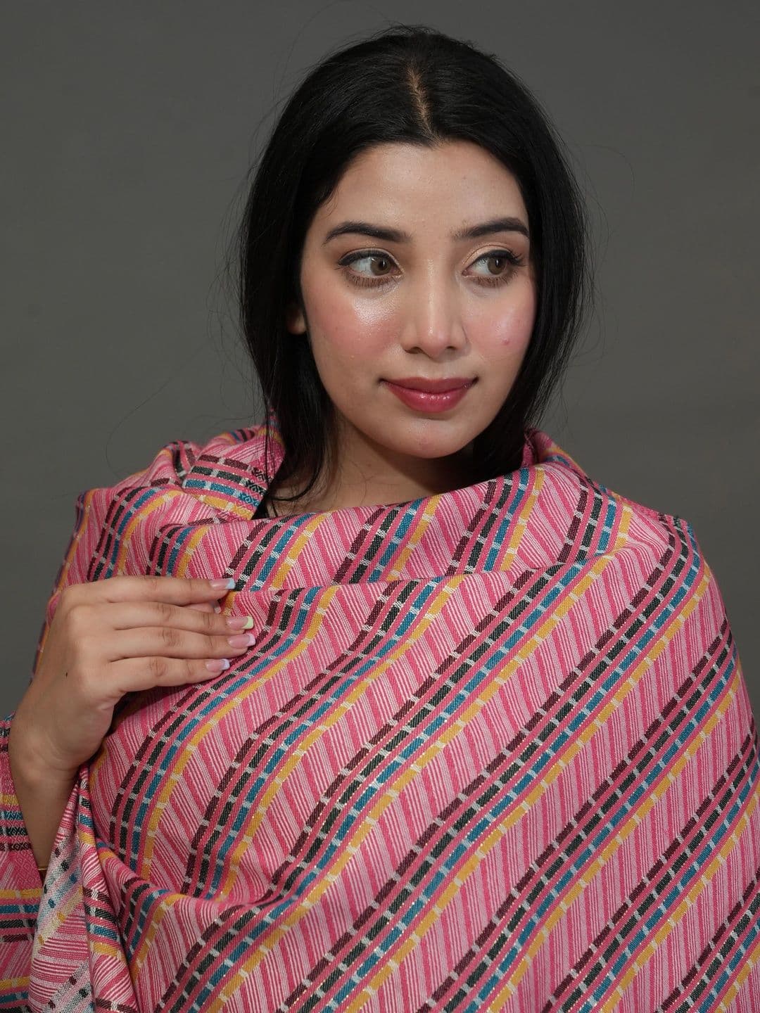 SHIFNEEN Women Geometric Woven Design Acrylic Shawl thumbnail 4