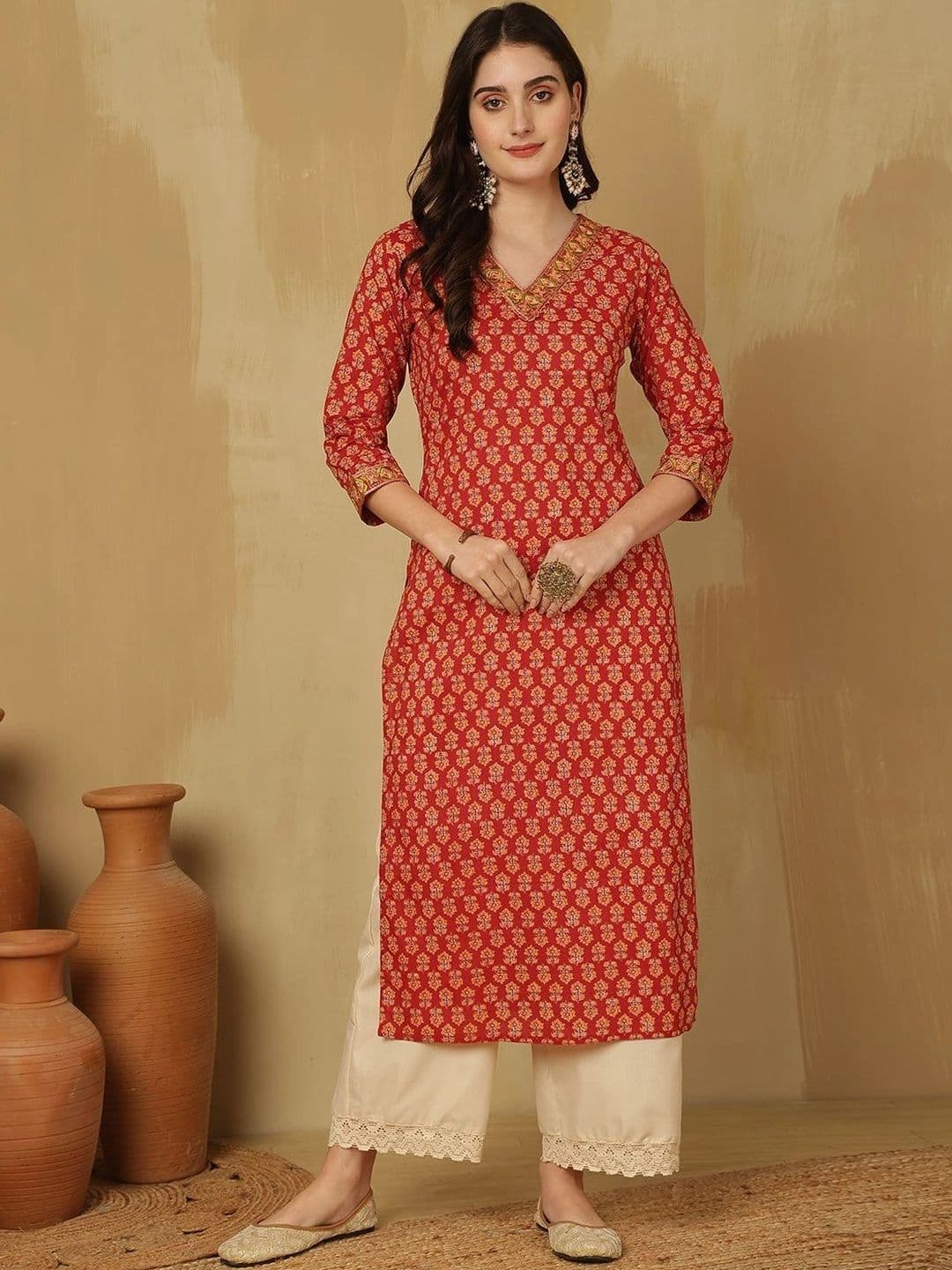 Sangria Women Ethnic Motifs Printed Thread Work Indie Prints Kurta thumbnail 5