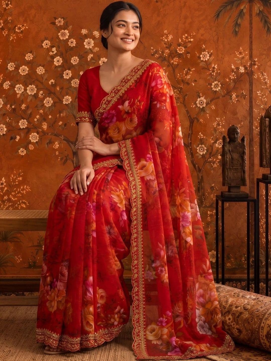 Sangria Floral Embroidered Poly Georgette Saree thumbnail 4
