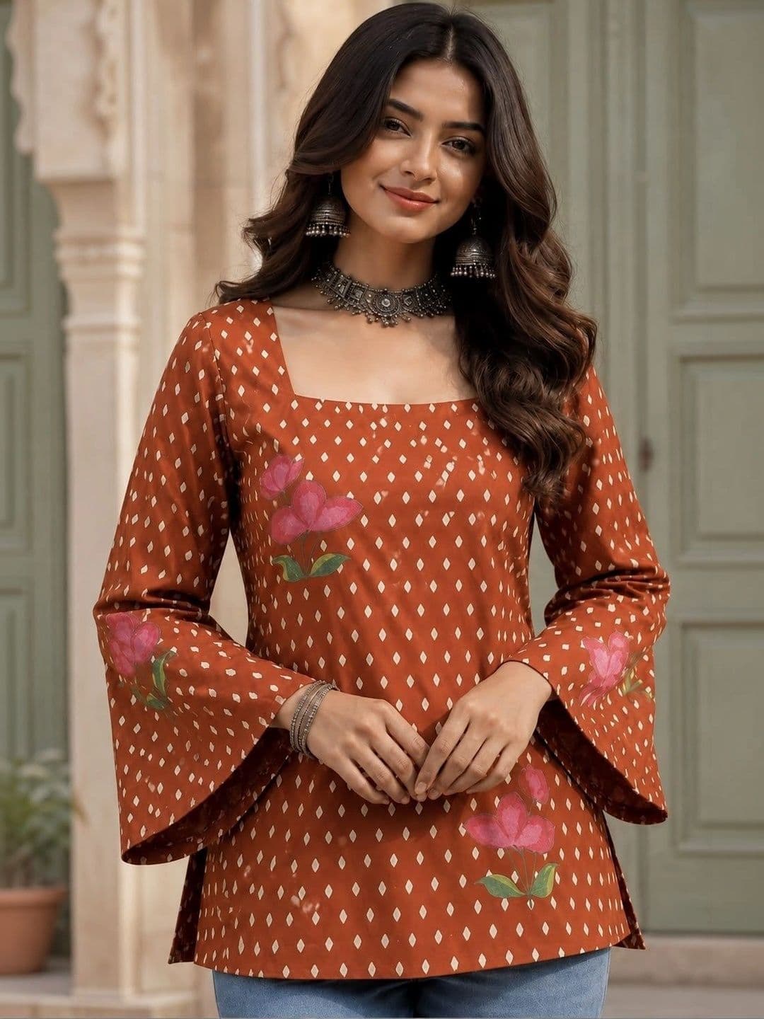 Sangria Women Floral Printed Flared Sleeves Kurta - view 1