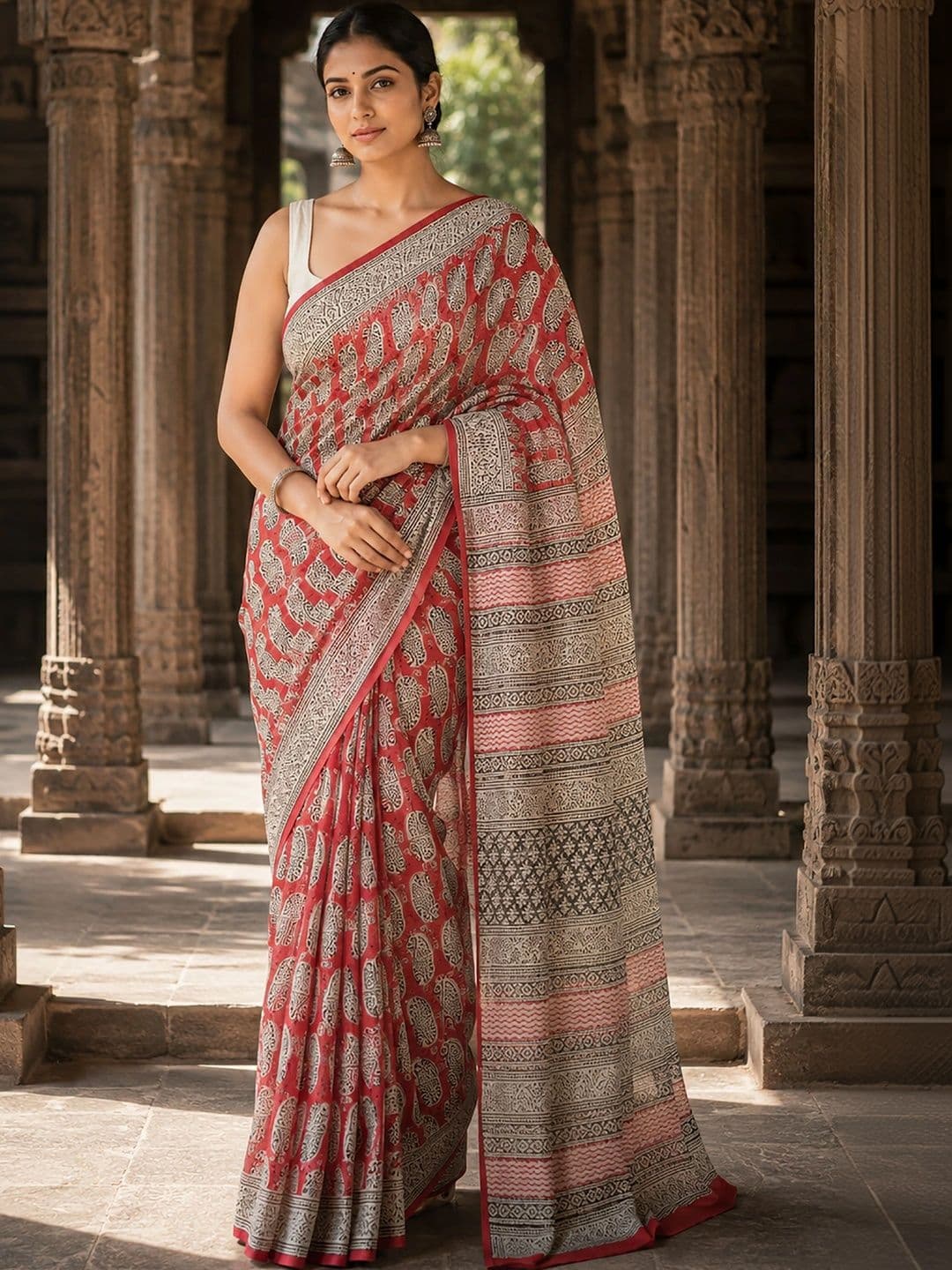 Mitera Linen Blend Designer Block Print Saree - view 1