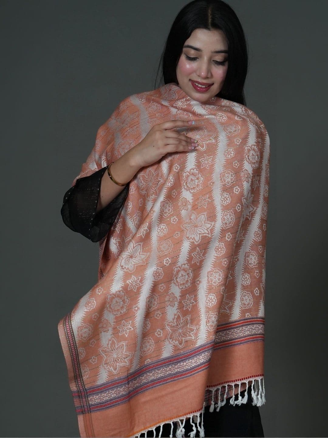SHIFNEEN Women Floral Printed Acrylic Shawl thumbnail 4