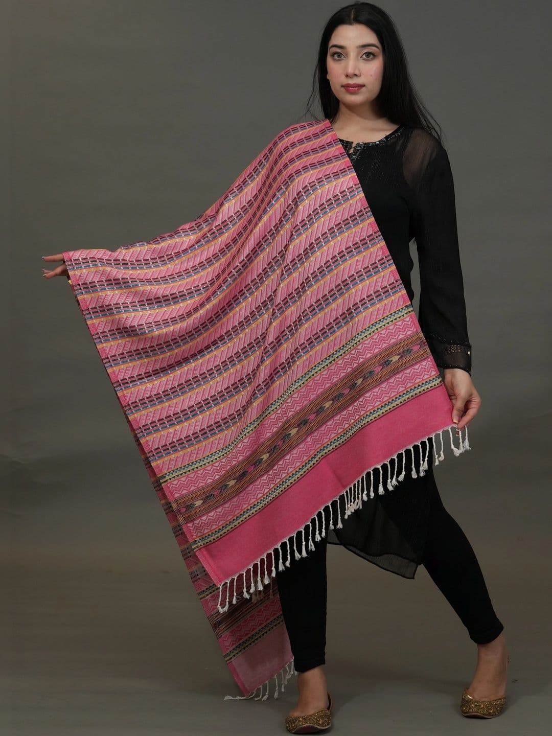 SHIFNEEN Women Geometric Woven Design Acrylic Shawl thumbnail 3