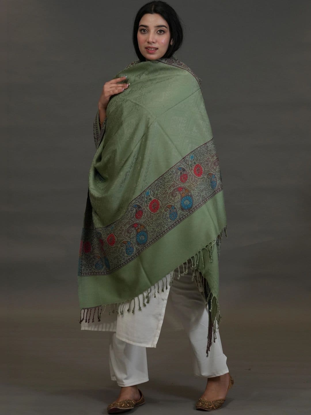 SHIFNEEN Women Paisley Woven Design Acrylic Shawl thumbnail 3