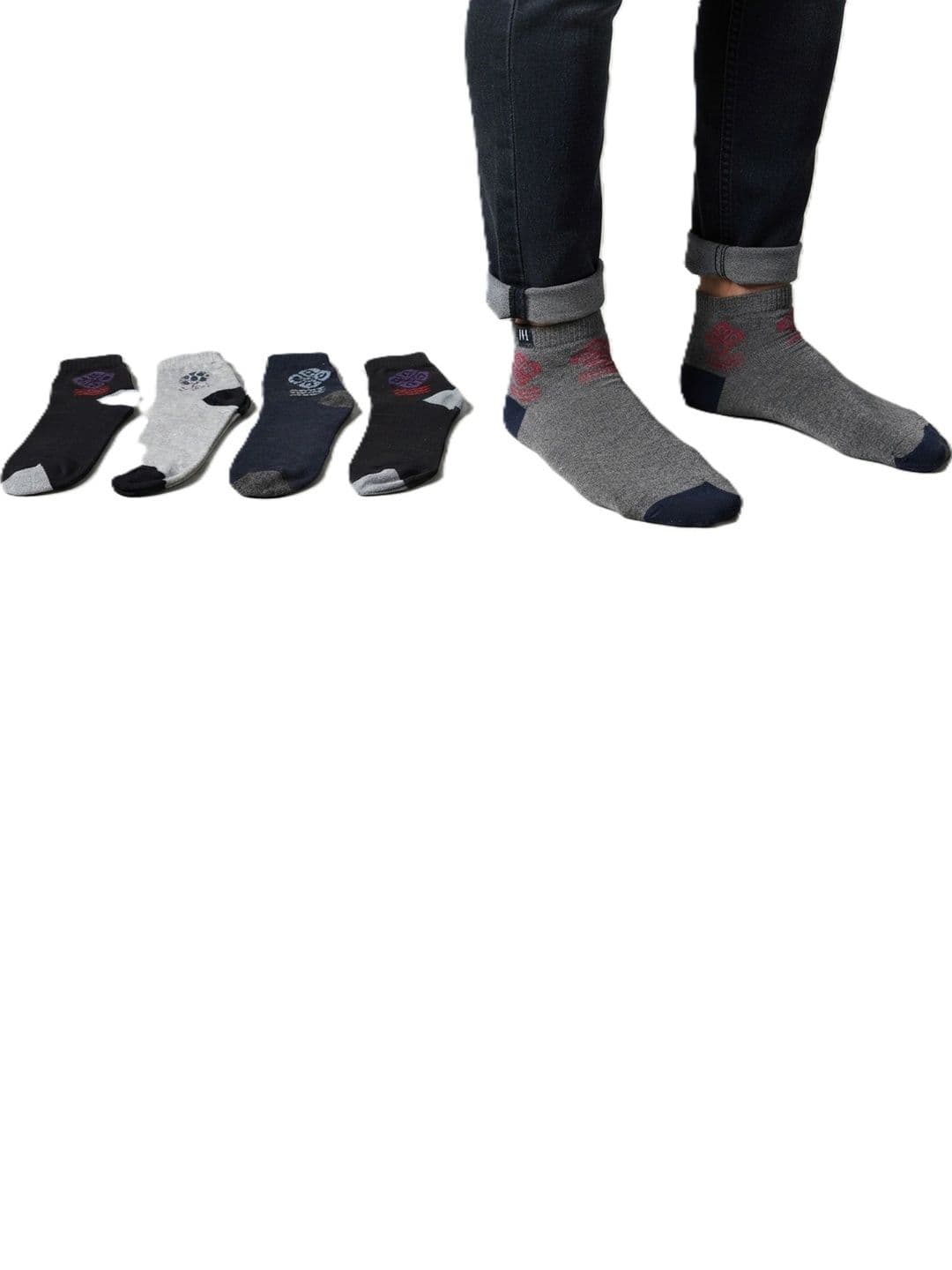 TINY HANDS Men Pack of 3 Cotton Assorted Patterned Ankle Length Socks thumbnail 2