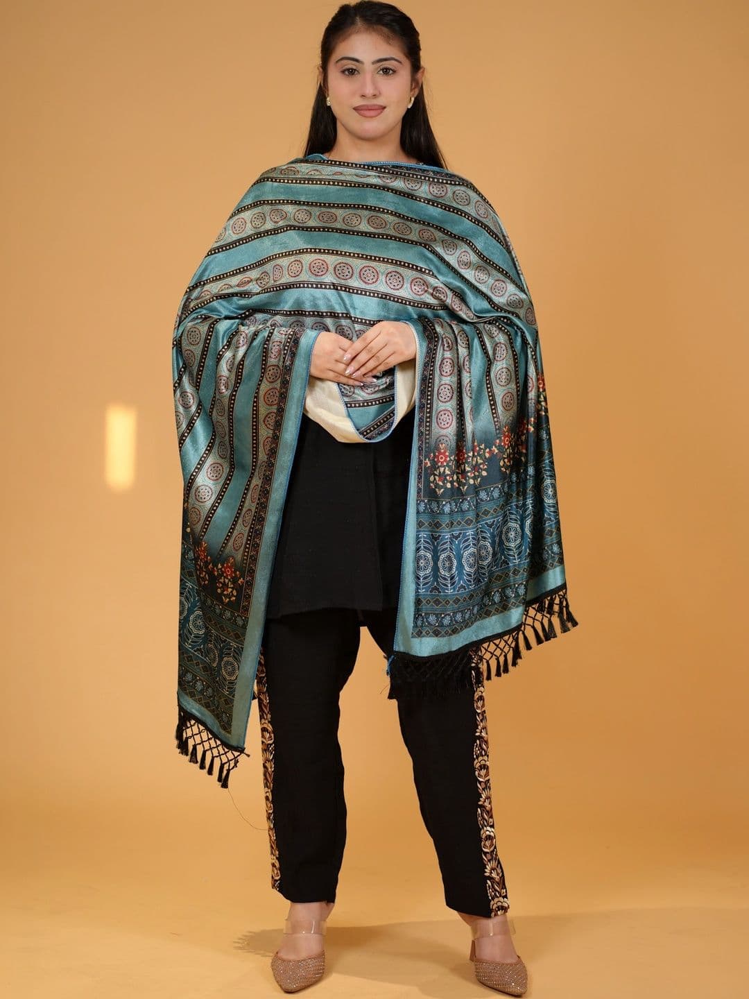 SHIFNEEN Women Ethnic Motifs Printed Velvet Shawl - view 1