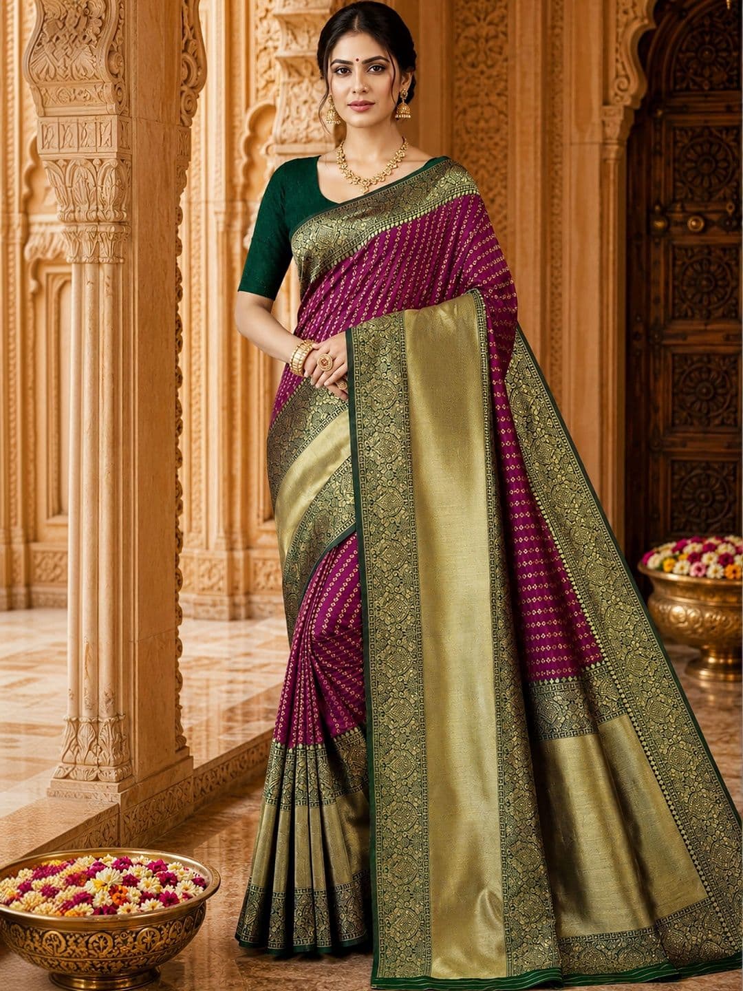 Anjaneya Sarees Woven Design Zari Silk Blend Designer Banarasi Saree - view 1