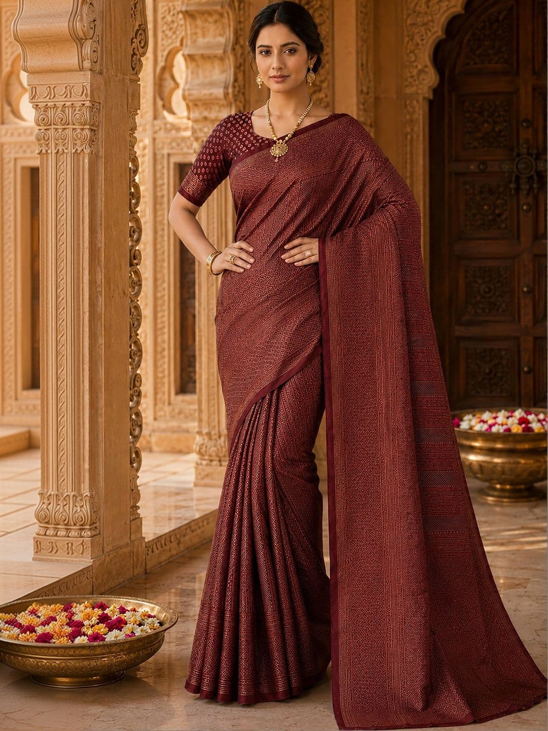 Anjaneya Sarees Woven Design Zari Silk Blend Designer Banarasi Saree thumbnail 3