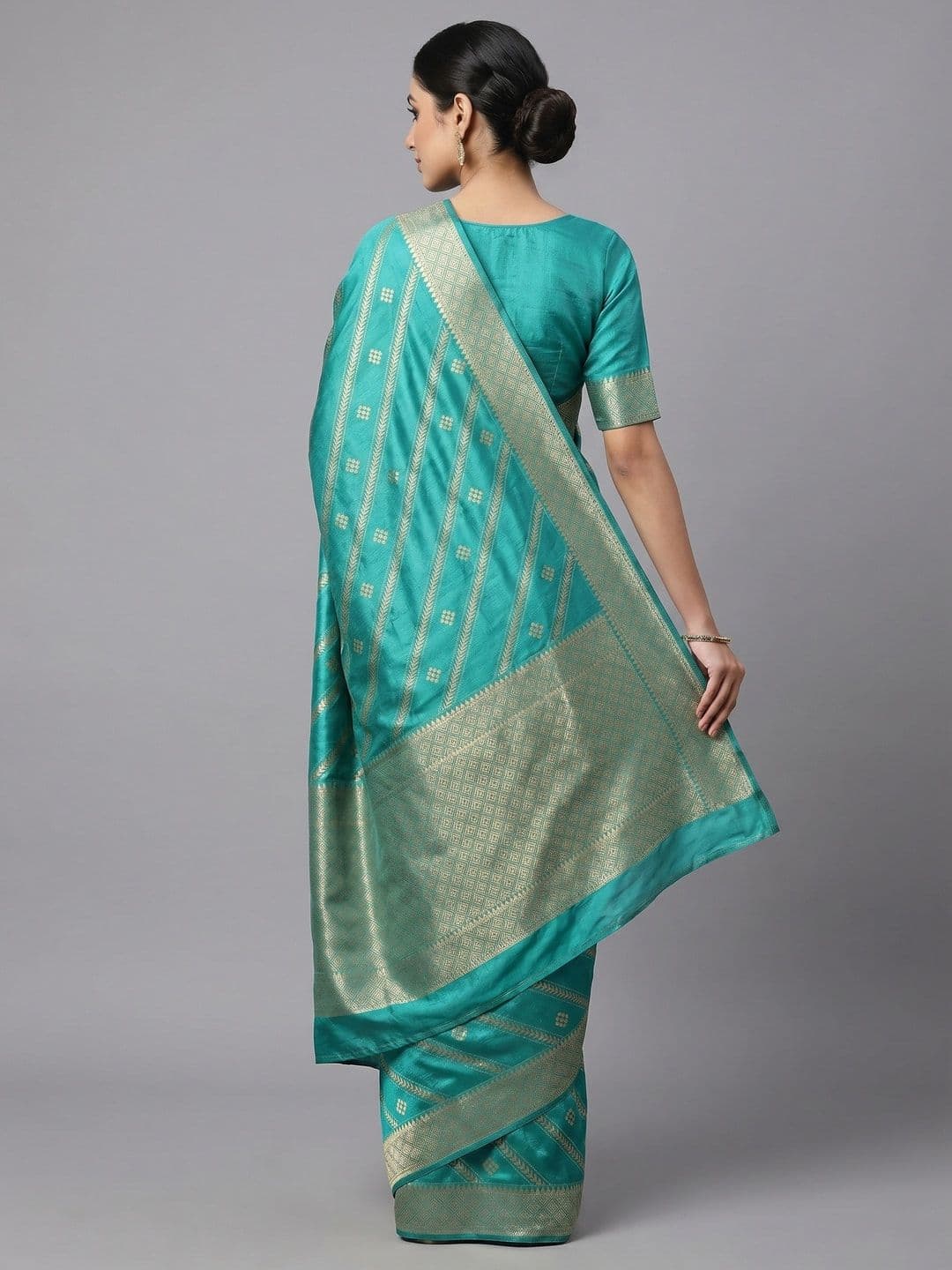 Peachmode Ethnic Motifs Woven Design Zari Silk Blend Saree thumbnail 5