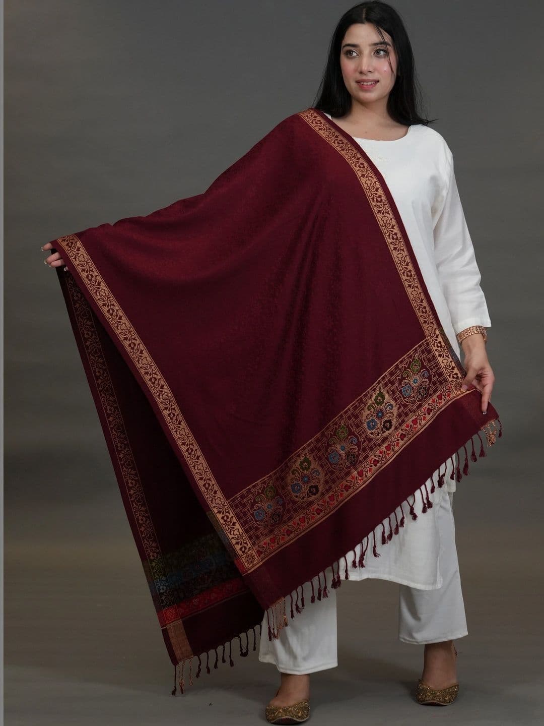 SHIFNEEN Women Ethnic Motifs Woven Design Acrylic Shawl - view 1