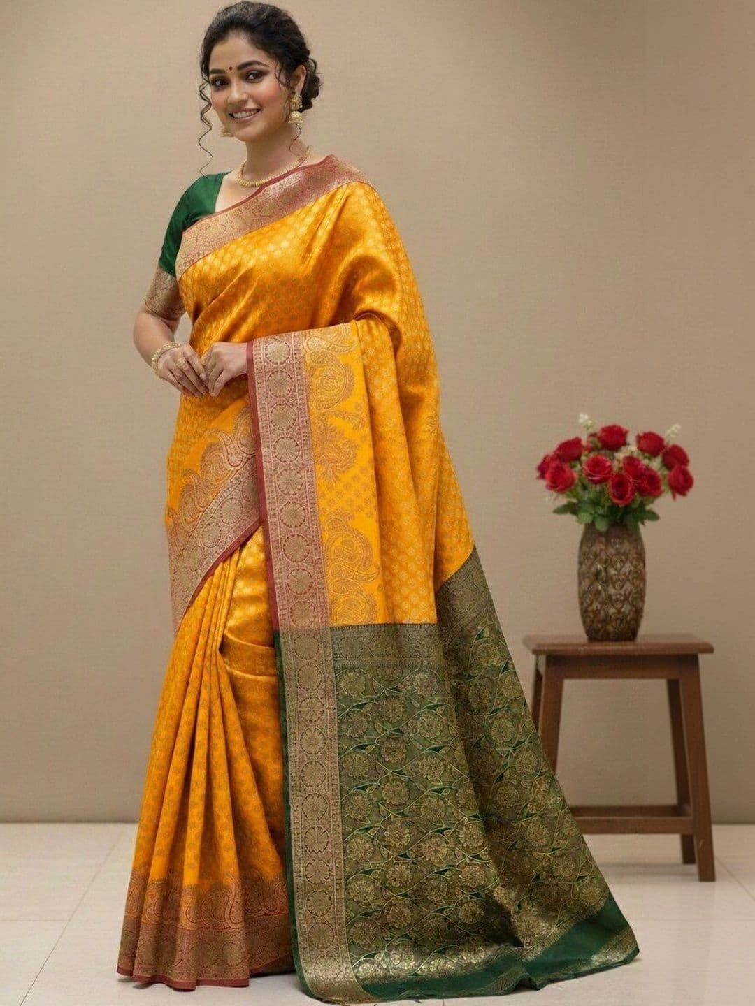 JISHA CREATION Woven Design Zari Art Silk Banarasi Saree - view 1