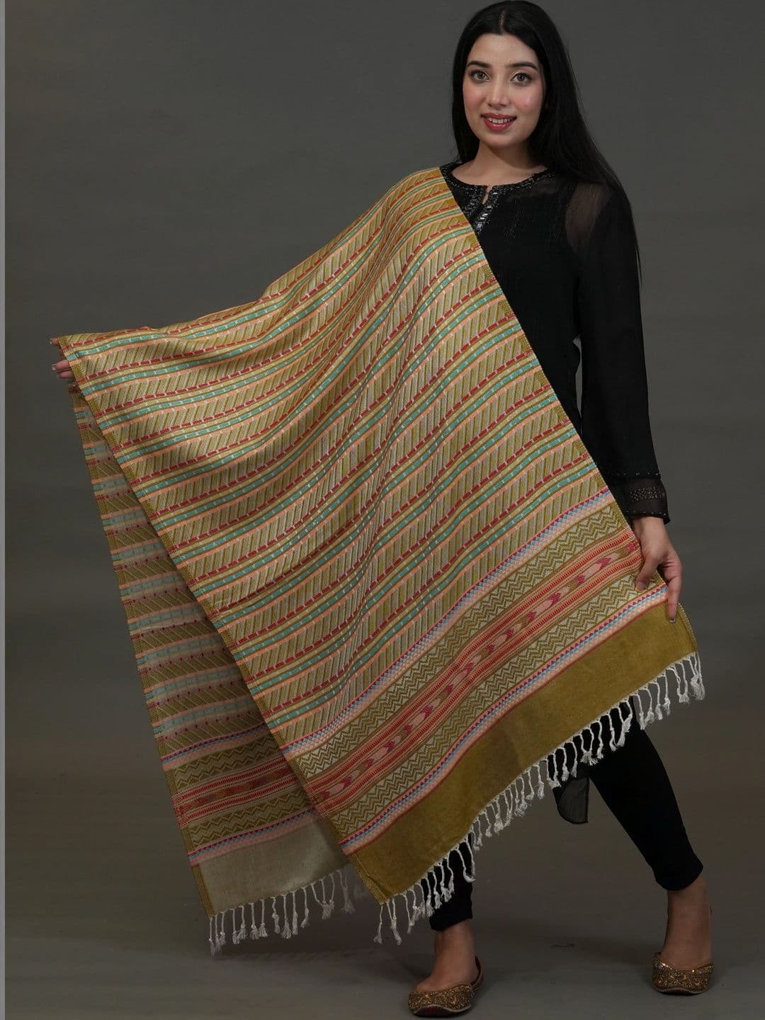 SHIFNEEN Women Geometric Woven Design Acrylic Shawl - view 1