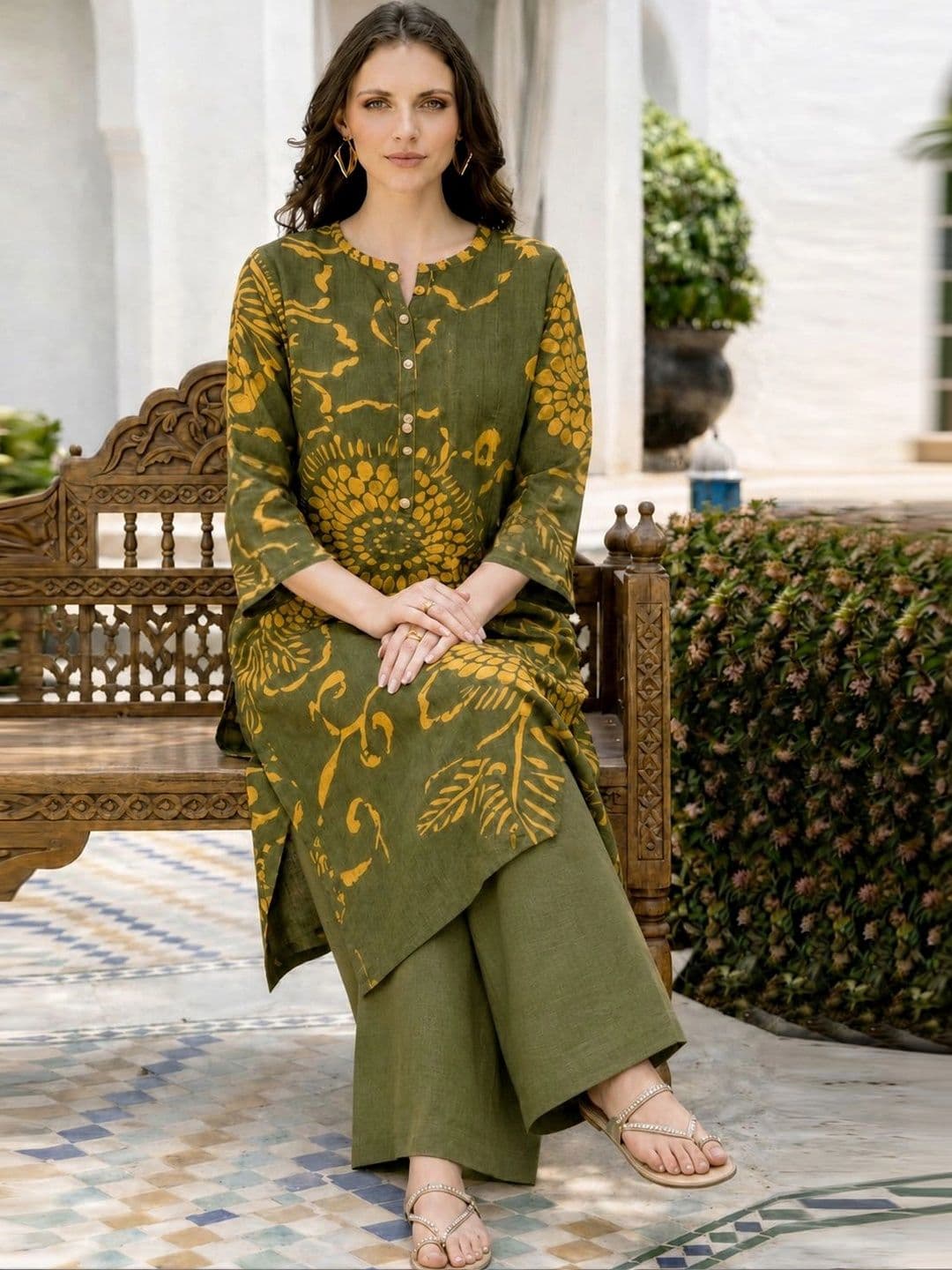GoSriKi Women Floral Printed Regular Kurta with Trousers thumbnail 4