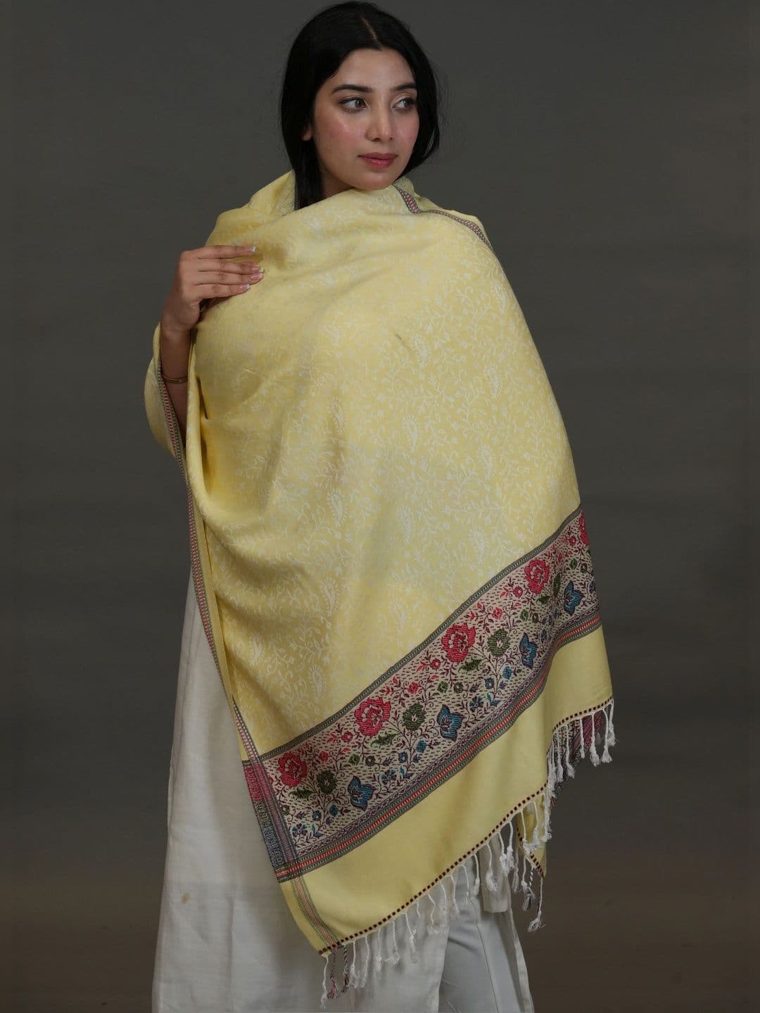 SHIFNEEN Women Botanical Woven Design Acrylic Shawl thumbnail 2