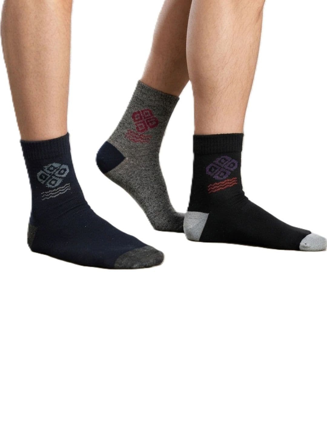 TINY HANDS Men Pack of 3 Cotton Assorted Patterned Ankle Length Socks thumbnail 5