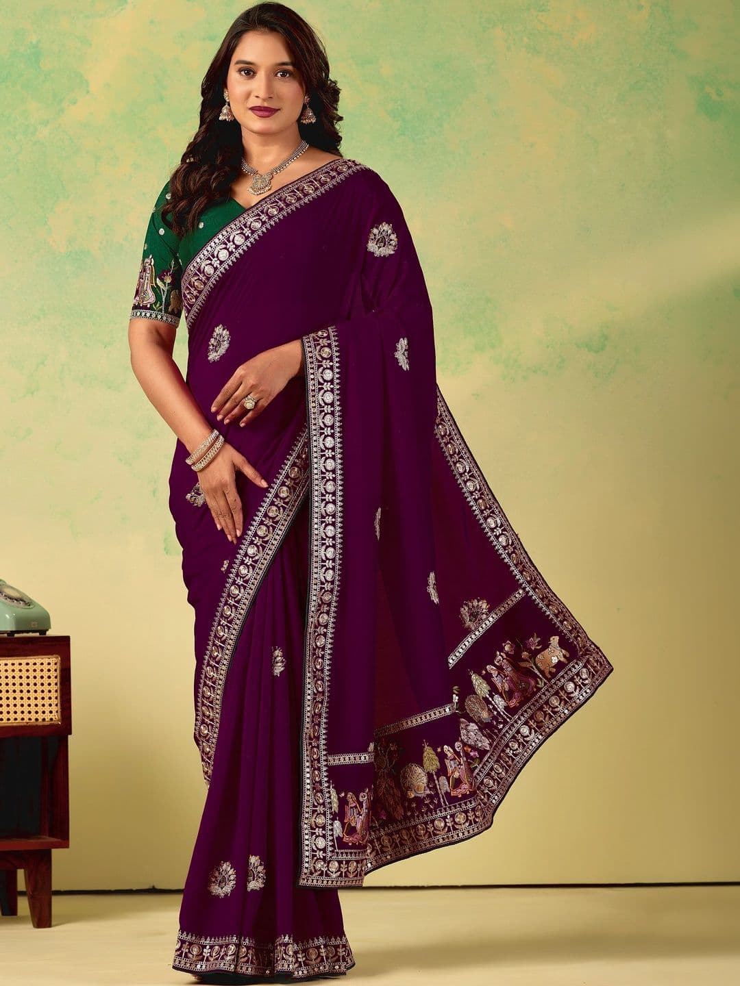 KALINI Women Embroidered Silk Blend Heavy Work Saree - view 1